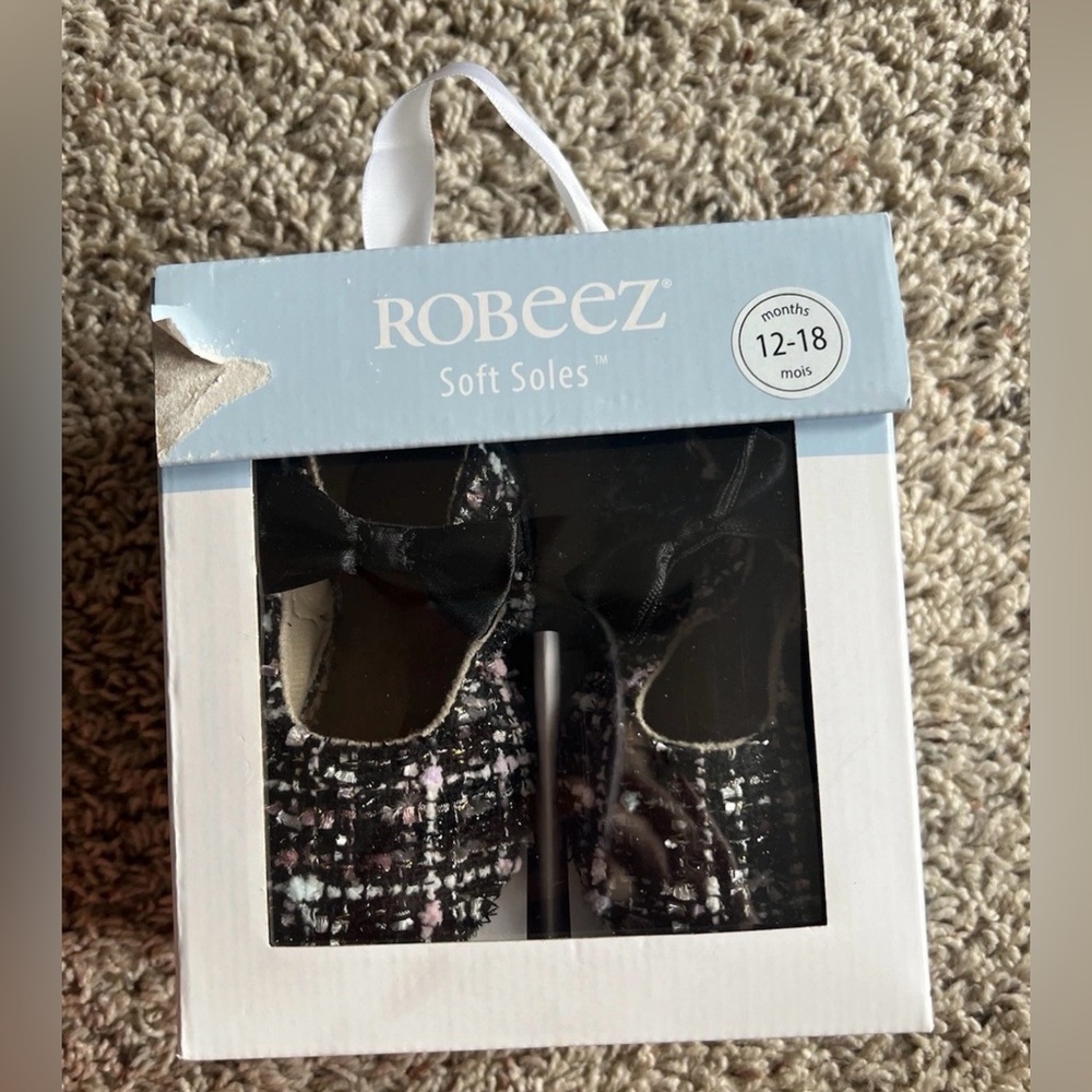 Robeez Black Multi Tweed Mary Jane Soft Soles